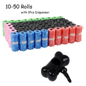 50Rolls Dog Poop Väskor med Bone Dispenser Pet Waste Waste Work Bags Unscented Outdoor Carrier Holder Dispenser Clean Pick Up Tools Pet Accessoarer