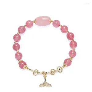 Pulseiras de charme pulseira de morango feminino pulseira de cristal com contas rosa de cauda de baleia para melhorar