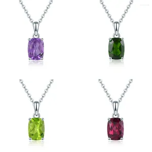 Tartgın Boeycjr 925 Gümüş Uzun Yastık 6x8mm Doğal Renkli Taş Garnet Ametist Diopside Peridot Kolye Kadınlar İçin