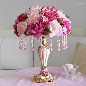 Bordslampor modern rosa blommor för sovrum sovrum skrivbord lampa flickor prinsess rum natt stativ ljusarmaturer levande dekor