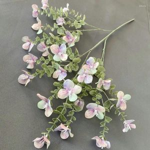 Fiori decorativi 5 pezzi 5 forchette profumate orchidea di neve stampa 3D bouquet di eucalipto artificiale composizione floreale per la casa decorazioni per feste a casa