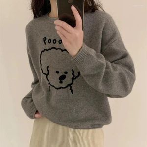 Frauenpullover Frauen Cartoon Bärenpullover Koreaner loser süßer Pullover O-Neck Jacquard Stricktimen Herbst Winter Damen Harajuku Springer