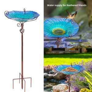 30 altezza da bagno in vetro floreale giardino uccelli esterni alimentatore con palo in metallo per decorazioni da cortile 231221