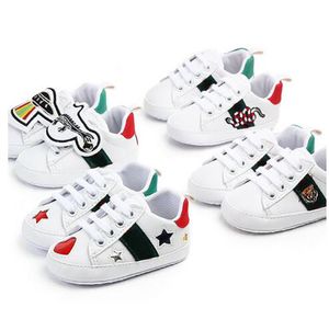 2024 Baby Shoes Newborn Boys Girls First Walkers Kids Toddlers Lace Up Pu Prewalker White Shoes 0-1T