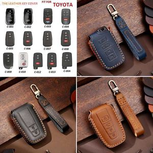 Bilnyckel Crazy Horse Leather 4 -knappbilsnyckelfodral för 2019 2018 2017 Toyota Highlander Avalon Camry Corolla Rav4 Keychainl2312.14