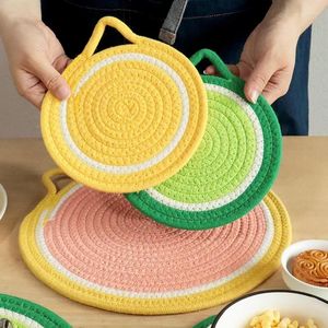 Table Mats Insulated Mat Home Kitchen Placemat Circular Cotton Cord Braided Tray Pan
