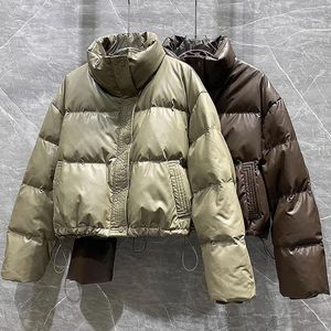 Women's Trench Coats Women Stand Collar Cotton Winter Korean Style Short Pu Leather Quilted Jackets Female Thick Warm Parkas Snow Wear