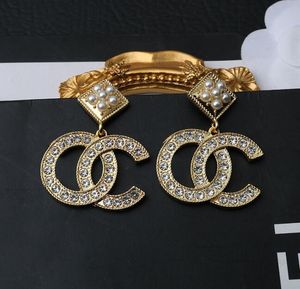 Luxury Brand Designers Double Letters Stud Geometric Famous Women 925 Silver Crystal Rhinestone Long Earring Wedding Party Jewerlry