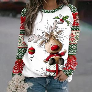 Women's Hoodies Christmas Reindeer 3D Print Sweatshirts Casual Fashion Streetwear Raglan Sleeve Oversized Pullovers Woman Hoodie
