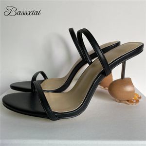 Unique Egg Shaped Strange Heel Sandal Luxury Genuine Leather Sexy N Band Slingbacks Summer Shoes 231220