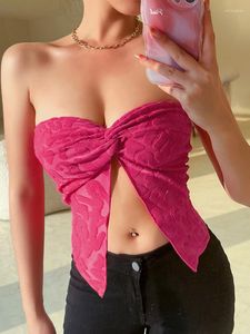 Camisoles & Tanks Fashion Style Women's Clothing Ins Elegant Sexy Rose Red Tube Top Letters Printed Crop Slim-Fit Crop-Top