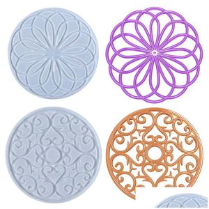 Mögel Sile Harts Formar Stora blommor Mögelpanna Holder Coaster Epoxy Casting för DIY Hemdekoration Drop Leverans smycken Dhgarden Dhu6i