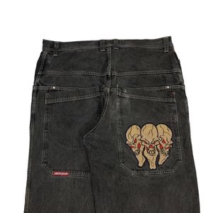 Jnco y2k jeans masculino feminino gótico retro crânio gráfico baggy calças pretas punk rock hip hop calças largas perna streetwear 231220