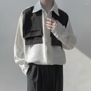 القمصان غير الرسمية للرجال ربيع أبيض أسود تقسم قميص طويل الأكمام موضة أزياء فضفاضة شارع مرتفع الرجال قمم الذكور ملابس الذكور