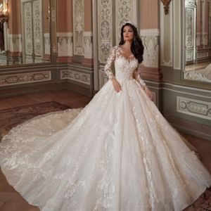 2024 Bollklänning Bröllopsklänningar för kvinnor 2023 Långärmad pärlor 3D -applikationer Princess Bridal klänningar