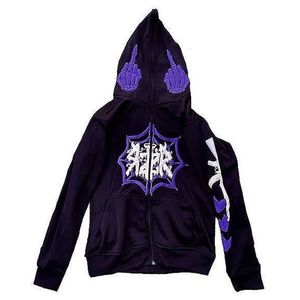 Wielka promocja Y2K Autumnwinter Męska Zapperowa z kapturem HARAJUUKU RETRO SPIDER DIRDNKA STREET STREET Odzież Moda Gothic Unisex Coat 231220