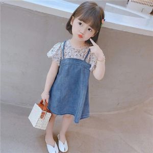 Ragazza vestito per bambini abbigliamento estivo bambine 2023 bambini finto floreale due abiti denim 2-7 y principessa per bambini