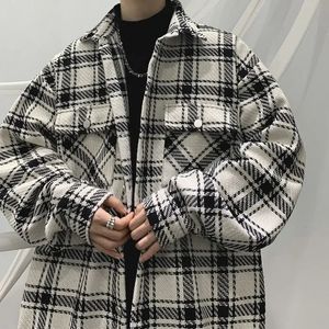 PLAID LONGSLEEVED SHIRT MÄNS SVELEBreasted Spring Autumn Loose Warm Thick Woolen Coat Pocket Button TurnDown Collar Shirts 231221