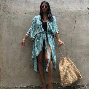 Women's Swimwear 2023 Beach Wear Summer Sales Cover Ups For Women Print Swimsuit Cape Dress Oversized Long Cardigan Kimono Belt