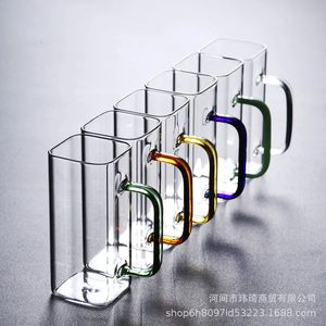 Glass cup square green tea heat resistant household transparent water uncovered single layer drinking glasses 231221