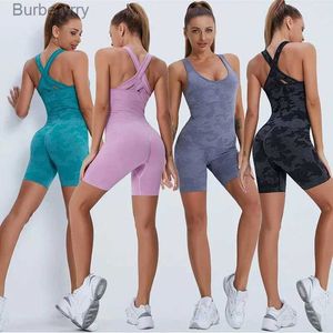 Active Sets Seamless Jumpsuits Yoga Set Sports Fitness High Waist Hip Raise Beauty Back Jumpsuits Workout Clothes Gym Leggings Set for WomenL231221