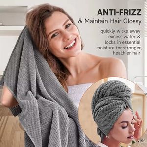 1/2pcs Schnelltrockne Haartuchkappe Mikrofasel-Handtuchkappe Superabsorption Turban Badetuch Übergroß