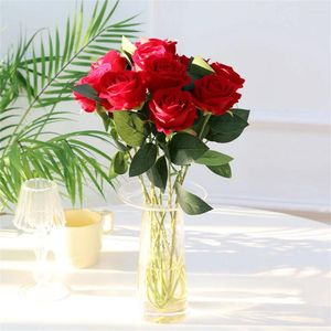 Flores decorativas 1pc Rosa Flanela pano Artificial Flower Bouquet DIY Fake Wedding Party Home Decor IMITAÇÃO