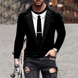 Herren T-Shirts Fliege Krawatte 3D T-Shirt Herbst Herren-Shirt Tuxedo Retro Tie-Anzug 3D-Druck T-Shirt Casual Long-Alt Streetwear Lustige falsche Anzug Shirt2312.21