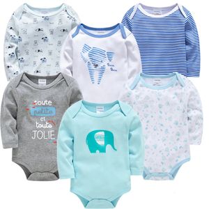 Kavkas Bebek Erkek Kız Kızlar Bodysuit 6 PCS 3 Uzun Kollu 100 Pamuklu Giysiler 0 12 Ay Doğumlu Tulum Giysileri 231221