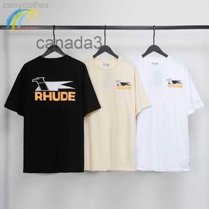 Męskie koszulki 2023 Summer Spring Modna Moda Swallow Print Rhude t Shirty Mężczyzn Kobiety 1 bawełniany morelowa czarna biała koszulka TOP IV5Z