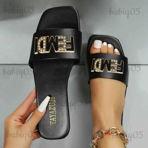 Slippers Women Luxury Fashion Single Band Slides Minimalist Plain Outdoor Flat 2023 Sandals Summer New Sandy Beac Open Toe Shoe T2312