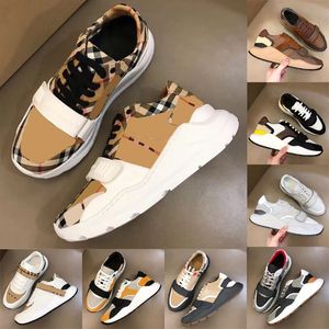 Tasarımcı Lüks Marka Cowhide Sneaker Sıradan Ayakkabı Çizgili Vintage Sneaker Platform Trainer Flats Eğitmenler Açık Burberiler Ayakkabı Sezonu Klasik Boyut 36-45