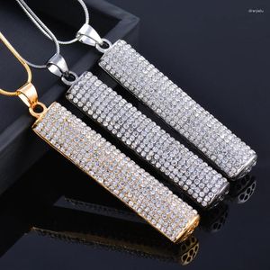 Pendant Necklaces KIOOZOL Fully Micro Inlaid Crystal Oxidized Cylinder Gold Silver Color Long Necklace For Women Statement Jewelry