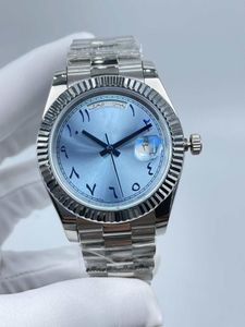 Herrklocka Fashion Designer Mens Watches Sky Blue Dial Shell Calender Arabisk siffra Automatisk mekanisk armbandsur Sapphire Diamonds Sport Man Armsurs