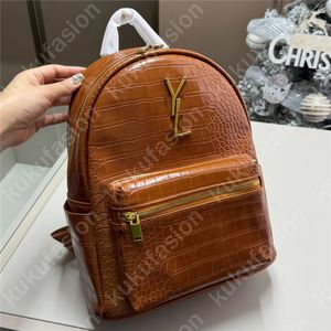 Mulher Luxury Backpack Crocodile Print Leather Designer School School Gold Buckle Mens Bookbag Moda Back Packs Casual Book Bag