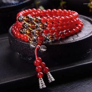 Strand Wholesale Red Chalcedony Crystal Bracelets 108 Buddha Beads Hand String Necklace For Women Girl Original Design Bracelet Jewelry