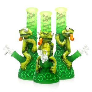 Bicchiere di vetro da 10 pollici bong dab rig fumo pipa ad acqua narghilè rana 3D dipinto a mano oggetti luminosi recyler tabacco tubi per l'acqua 14 mm dimensione giunto