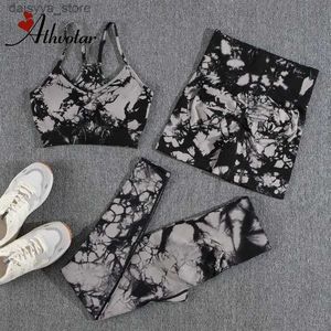 Yoga Outfit ATHVOTAR 1/2/3 Pcs Gym Set for Women Tie Dyeing Yoga Set Seamless Suits Peach Buttocks Gym Sets Womens Outfits Push Up PantsL231221