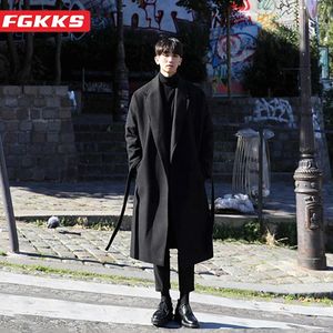 FGKKs Moda Lã mistura Men Warm Slim Chenk Casaco de alta qualidade Design Brand Street Wear Trench Coats Male 231221