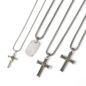 Silver Necklaces 50cm Necklaces Women Full Diamond Jewelry Chevron Cross Pendant Pave Zircon Dog Tag Necklace Sunflower Peace Meda211S