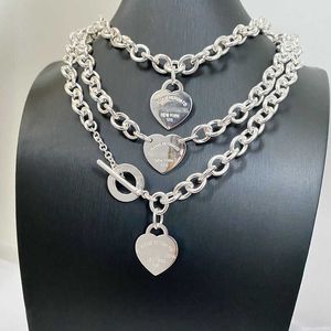 2024 Designer 925 Sterling Silver t Family Peach Heart Pendant Thick Chain Ot Necklace Women's Heart-shaped Collarbone Adjustable Temperament Versatile Style