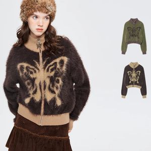 Vintage Maillard Schemat Butterfly Graphic SWESTER GARDIGAN Y2K KNITED COATS STAND TOBLAR ZIP UP 2000S Estetyczny Sweter 231221