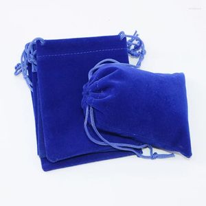 Smycken påsar 10st/parti 5 7cm 7 9cm 9 12cm blå förpackningspypa sammet dragstring väska för gåva liten behandling snabb leverans