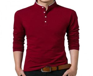 Men Autumn TShirt Cotton T Shirt Full Sleeve Tshirt Solid Color Topstees Mandarin Collar Long Buttons Sweatshirt Men039s TSh3512405