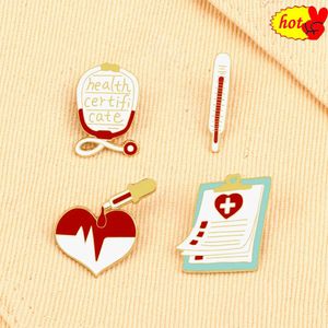 New Metal Thermometer Medical Record Book Stethoscope Enamel Pins Heart Shape Medical Series Brooches Jewelry for Doctor Nurse