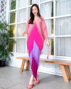 Casual Dresses Egrm Tassel Patchwok Color Block Dress Fashion V-Neck Pleated Batwing Sleeve Mid-Calf For Women 2023 Summer 8RM6172