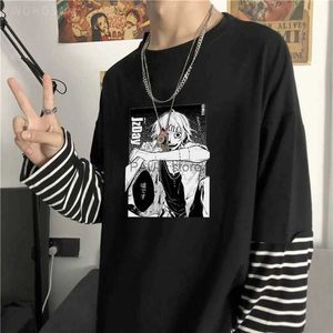 Homens camisetas Tokyo Ghoul Anime Harajuku Camiseta Gótico Horror Desenhos Animados Manga Juuzou Suzuya Gráfico Oversized Unissex Stripe Manga Longa T-shirtL2312.21