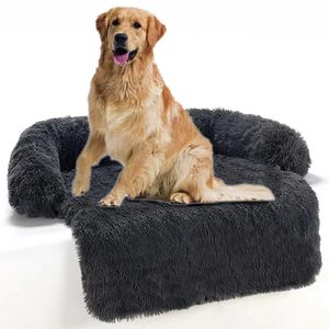 Plush Dog Soffa Bed Washable Calming Dog Beds For Large Dogs Cushion Pet Kennel Mat Winter Warm Cat Bed Filt Drop 231221