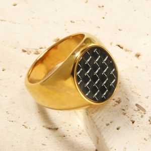 Personalized Black Carbon Fiber Signet Rings High Polish Gold Color Steel Jewelry For Men and Women Customize Engraved 231220