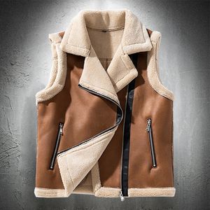 Sleeveless Leather Jackets Men Fashion Clothing Motorcycle Vintage Punk Style Fur Fleece Lined Warm Winter Coats 231220